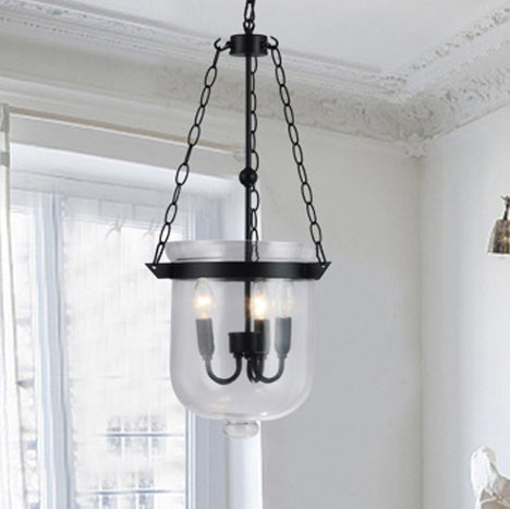 Traditionelle rustikale halbkreisförmige Eimer Eisen Glas 3 - Licht Pendelleuchte für Esszimmer 