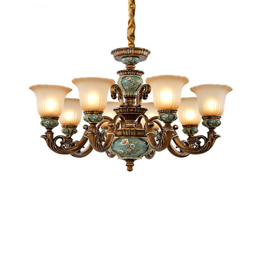 Traditionelles europäisches Blumenmuster Blütenblattform Harz Eisen Glas 3/6/8/10 - Lichtkronleuchter für Wohnzimmer 