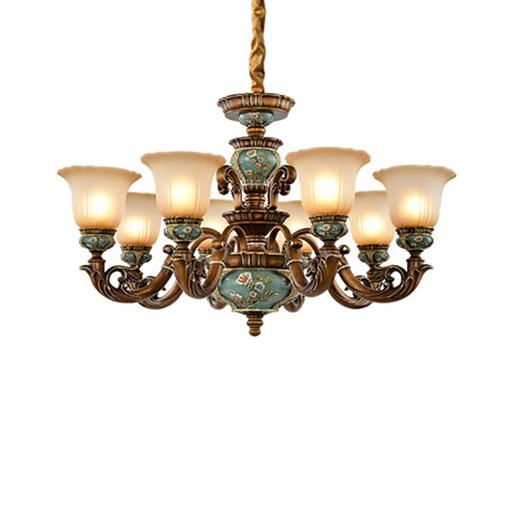 Traditionelles europäisches Blumenmuster Blütenblattform Harz Eisen Glas 3/6/8/10 - Lichtkronleuchter für Wohnzimmer 