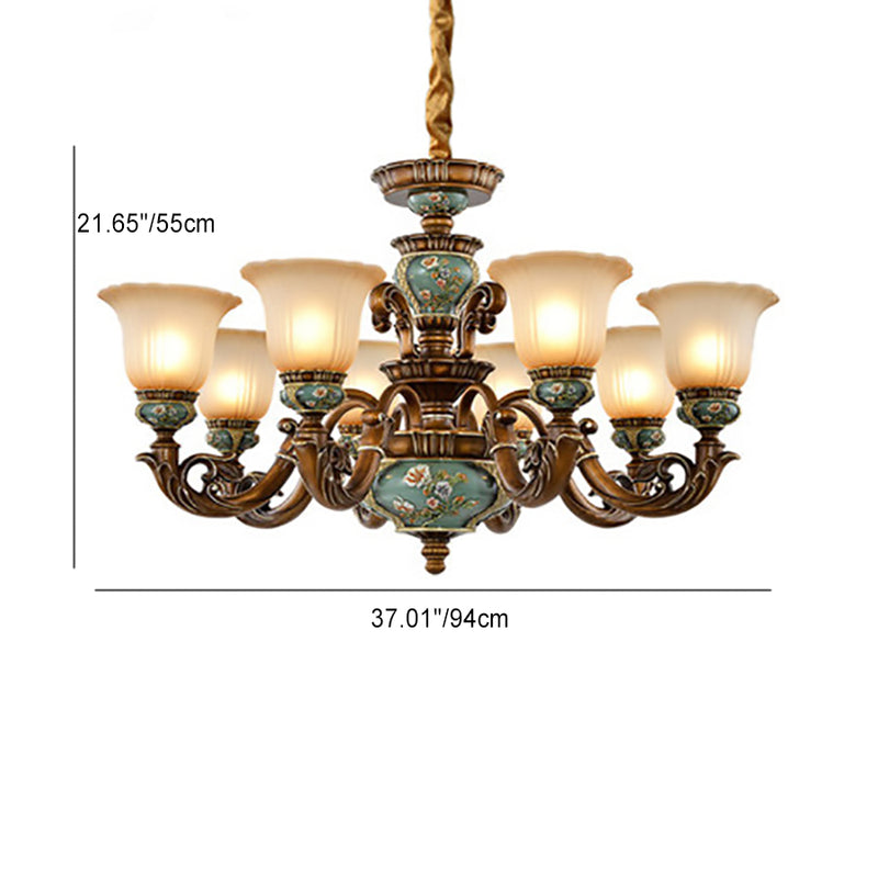 Traditional European Flower Pattern Petal Shape Resin Iron Glass 3/6/8/10 - Light Chandeliers For Living Room