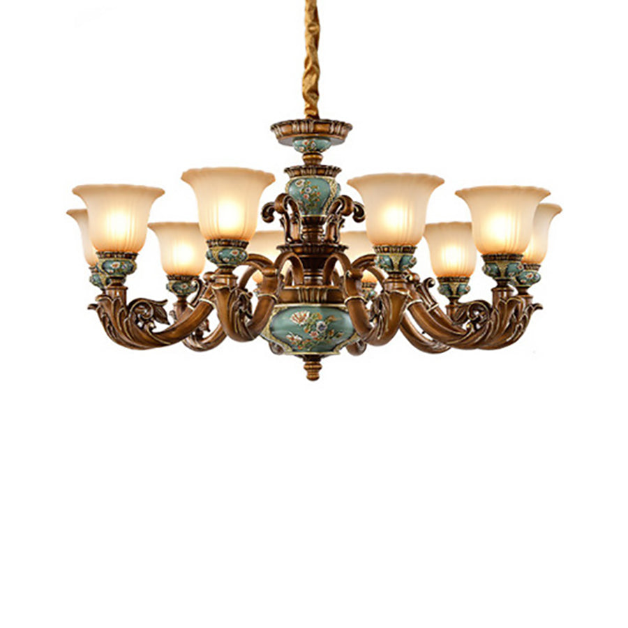 Traditionelles europäisches Blumenmuster Blütenblattform Harz Eisen Glas 3/6/8/10 - Lichtkronleuchter für Wohnzimmer 