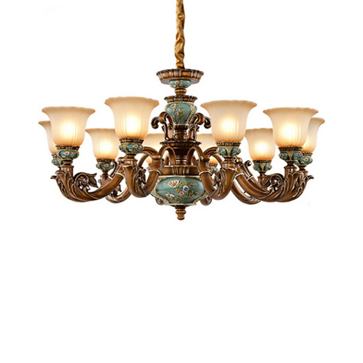 Traditionelles europäisches Blumenmuster Blütenblattform Harz Eisen Glas 3/6/8/10 - Lichtkronleuchter für Wohnzimmer 