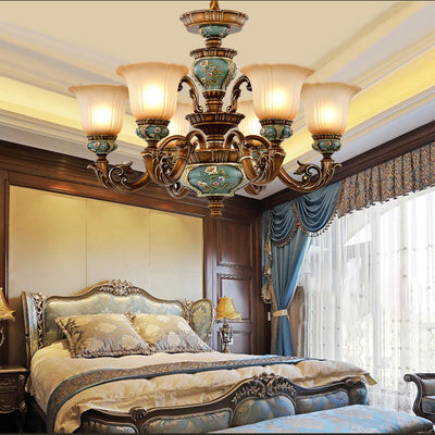 Traditional European Flower Pattern Petal Shape Resin Iron Glass 3/6/8/10 - Light Chandeliers For Living Room