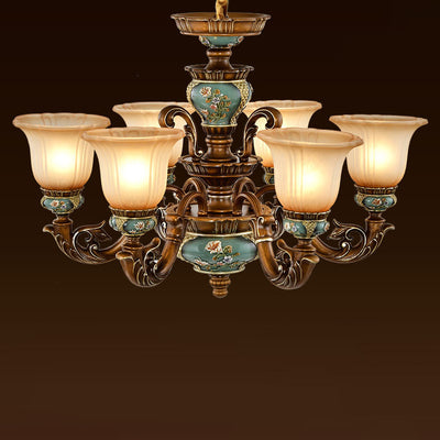 Traditional European Flower Pattern Petal Shape Resin Iron Glass 3/6/8/10 - Light Chandeliers For Living Room