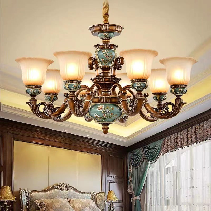 Traditional European Flower Pattern Petal Shape Resin Iron Glass 3/6/8/10 - Light Chandeliers For Living Room