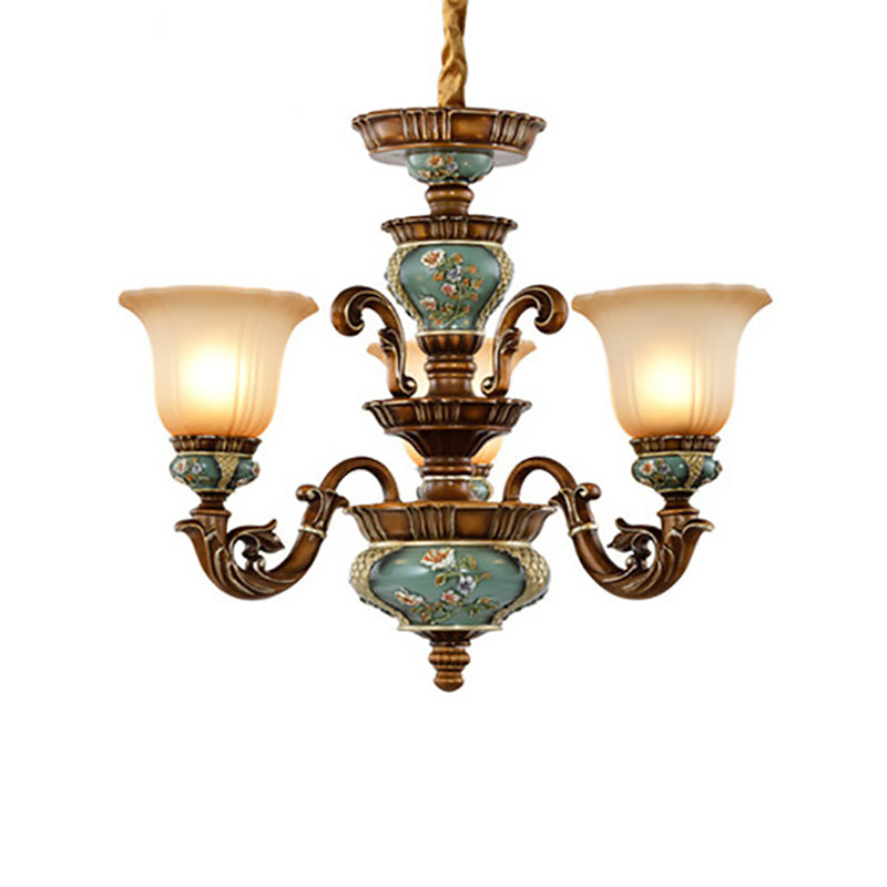 Traditionelles europäisches Blumenmuster Blütenblattform Harz Eisen Glas 3/6/8/10 - Lichtkronleuchter für Wohnzimmer 