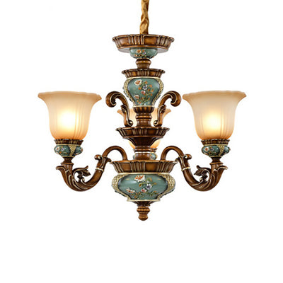 Traditional European Flower Pattern Petal Shape Resin Iron Glass 3/6/8/10 - Light Chandeliers For Living Room