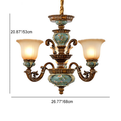 Traditional European Flower Pattern Petal Shape Resin Iron Glass 3/6/8/10 - Light Chandeliers For Living Room