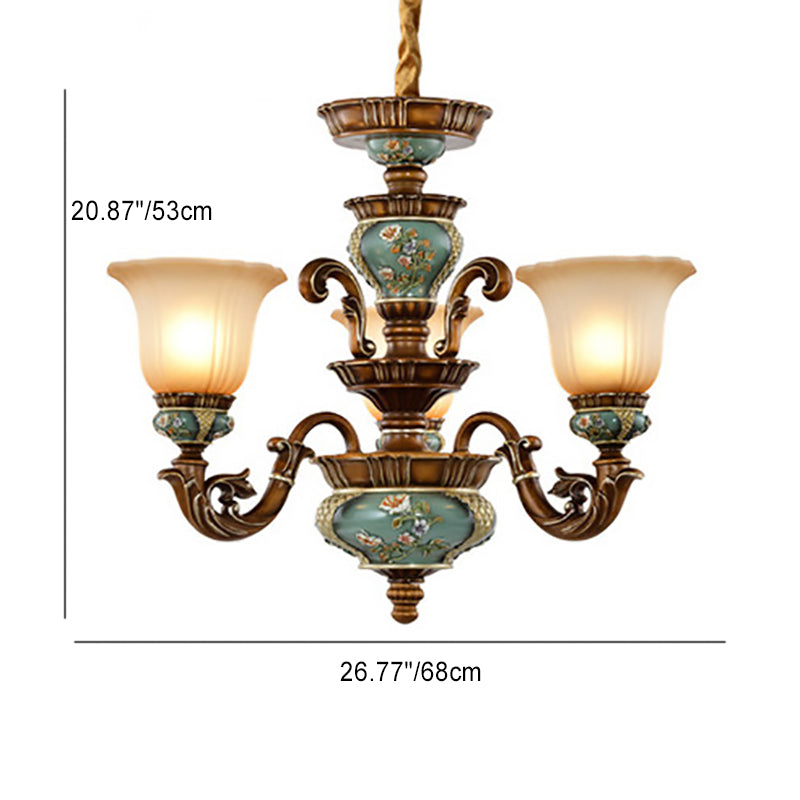 Traditional European Flower Pattern Petal Shape Resin Iron Glass 3/6/8/10 - Light Chandeliers For Living Room