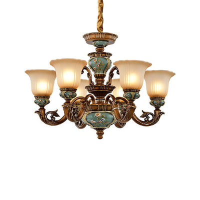 Traditional European Flower Pattern Petal Shape Resin Iron Glass 3/6/8/10 - Light Chandeliers For Living Room
