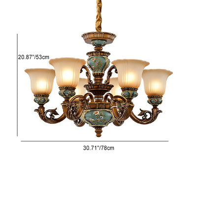 Traditional European Flower Pattern Petal Shape Resin Iron Glass 3/6/8/10 - Light Chandeliers For Living Room