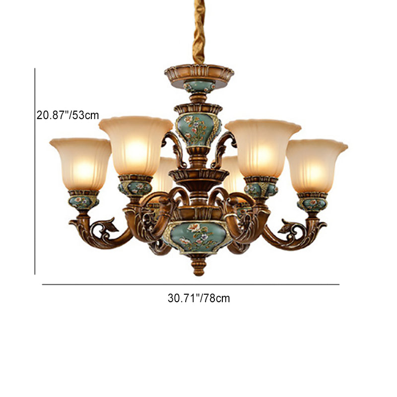 Traditional European Flower Pattern Petal Shape Resin Iron Glass 3/6/8/10 - Light Chandeliers For Living Room