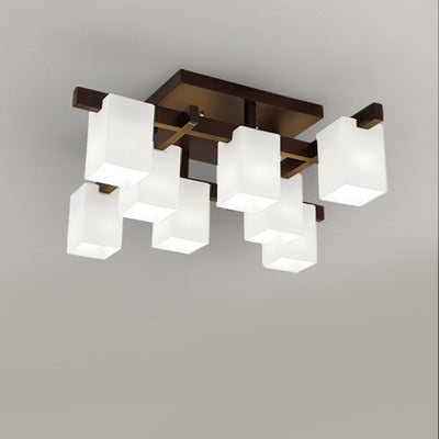 Modern Simplicity Square Acrylic Rubber Wood 4/6/8 - Light Semi-Flush Mount Ceiling Light For Living Room