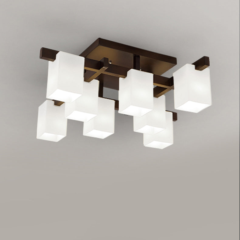 Modern Simplicity Square Acrylic Rubber Wood 4/6/8 - Light Semi-Flush Mount Ceiling Light For Living Room