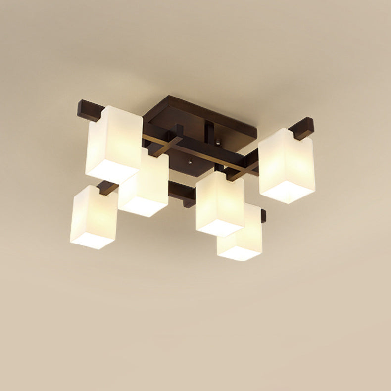 Modern Simplicity Square Acrylic Rubber Wood 4/6/8 - Light Semi-Flush Mount Ceiling Light For Living Room