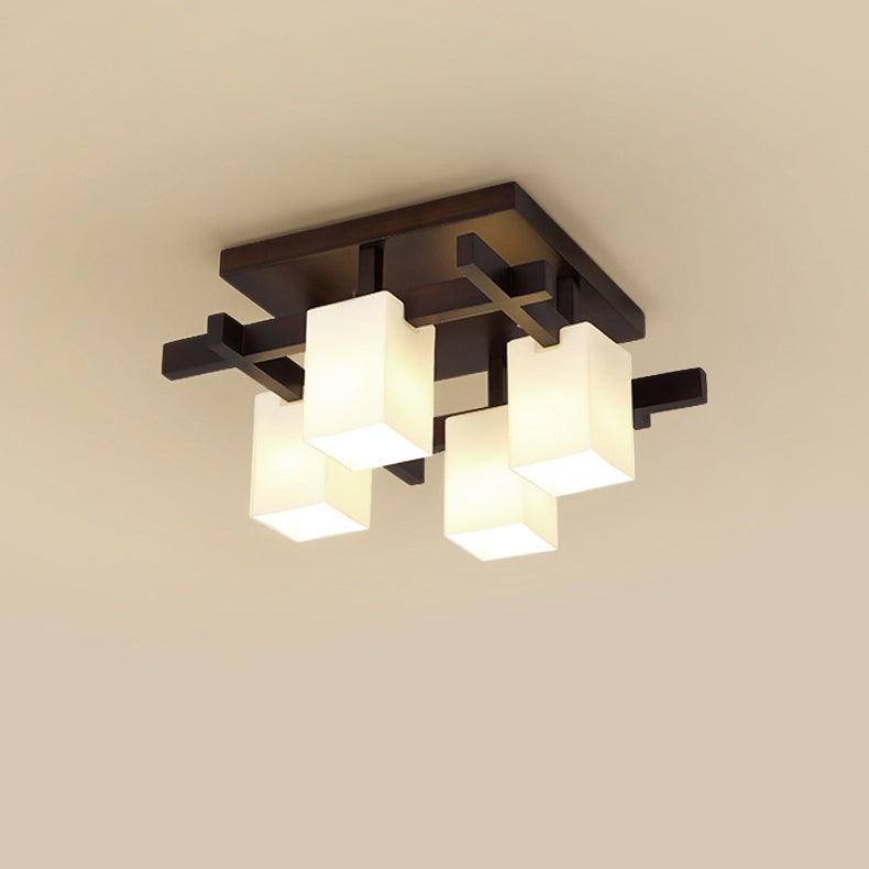 Modern Simplicity Square Acrylic Rubber Wood 4/6/8 - Light Semi-Flush Mount Ceiling Light For Living Room