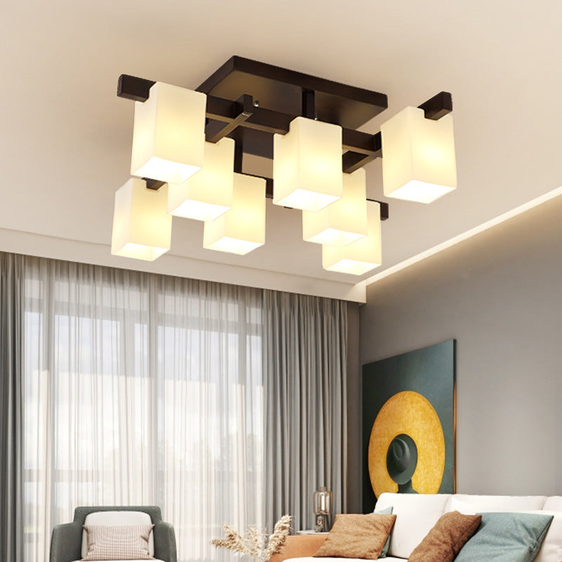 Modern Simplicity Square Acrylic Rubber Wood 4/6/8 - Light Semi-Flush Mount Ceiling Light For Living Room
