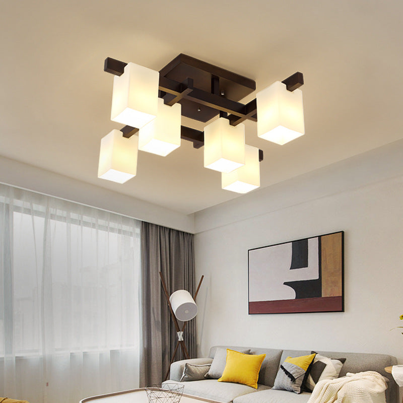 Modern Simplicity Square Acrylic Rubber Wood 4/6/8 - Light Semi-Flush Mount Ceiling Light For Living Room