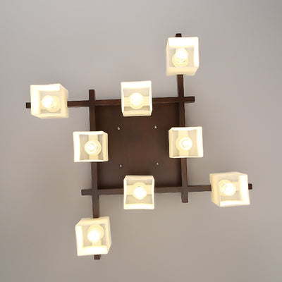 Modern Simplicity Square Acrylic Rubber Wood 4/6/8 - Light Semi-Flush Mount Ceiling Light For Living Room