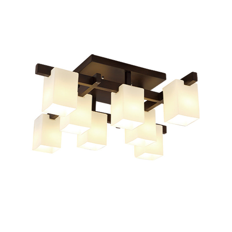 Modern Simplicity Square Acrylic Rubber Wood 4/6/8 - Light Semi-Flush Mount Ceiling Light For Living Room