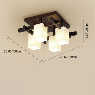 Modern Simplicity Square Acrylic Rubber Wood 4/6/8 - Light Semi-Flush Mount Ceiling Light For Living Room