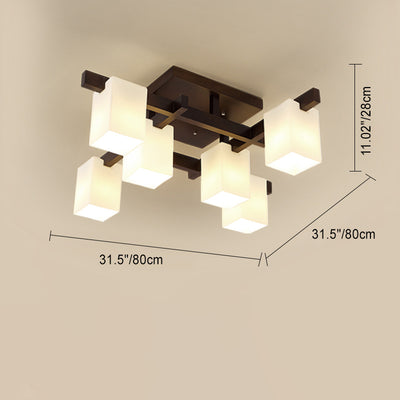 Modern Simplicity Square Acrylic Rubber Wood 4/6/8 - Light Semi-Flush Mount Ceiling Light For Living Room