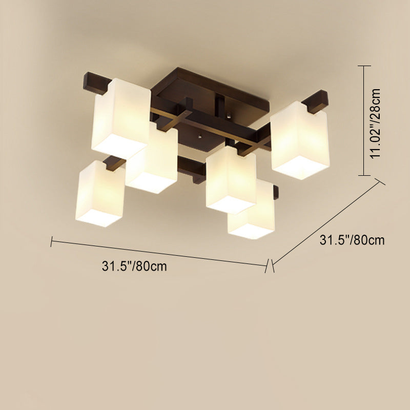 Modern Simplicity Square Acrylic Rubber Wood 4/6/8 - Light Semi-Flush Mount Ceiling Light For Living Room