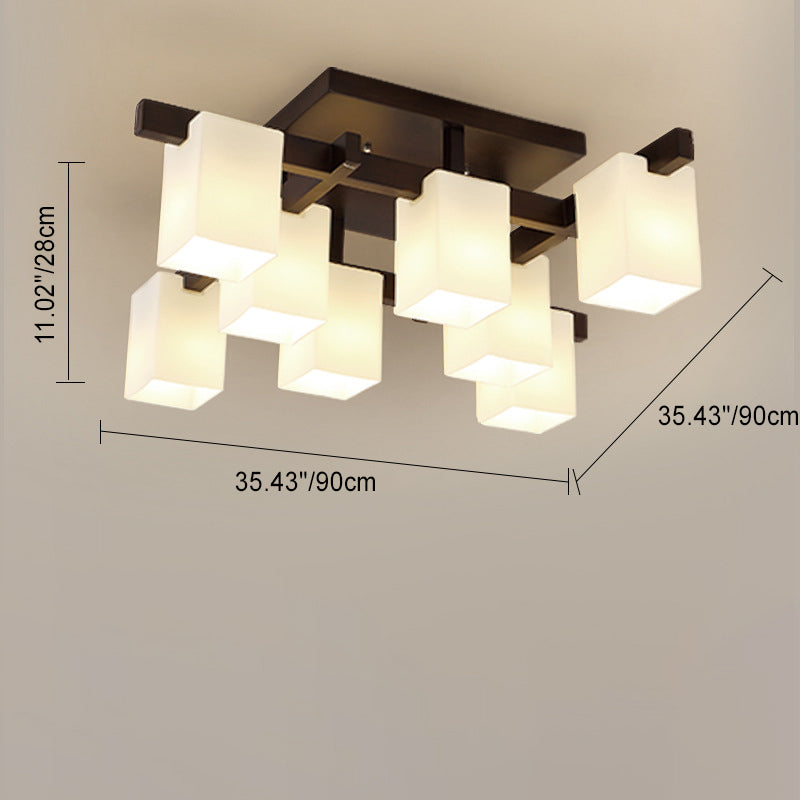 Modern Simplicity Square Acrylic Rubber Wood 4/6/8 - Light Semi-Flush Mount Ceiling Light For Living Room