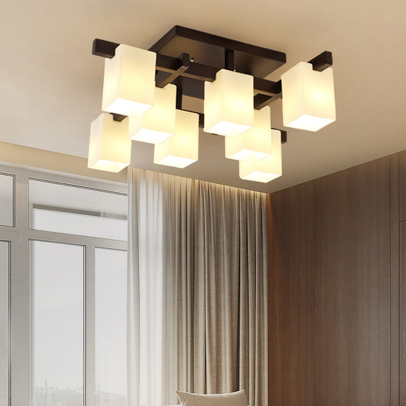 Modern Simplicity Square Acrylic Rubber Wood 4/6/8 - Light Semi-Flush Mount Ceiling Light For Living Room