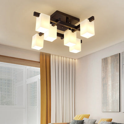 Modern Simplicity Square Acrylic Rubber Wood 4/6/8 - Light Semi-Flush Mount Ceiling Light For Living Room