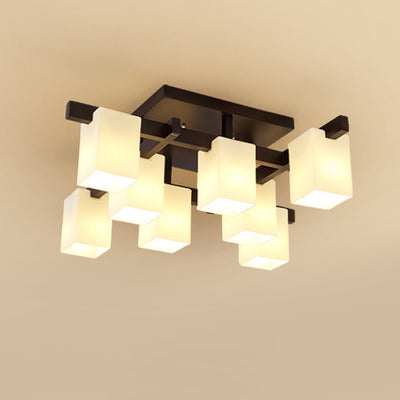 Modern Simplicity Square Acrylic Rubber Wood 4/6/8 - Light Semi-Flush Mount Ceiling Light For Living Room