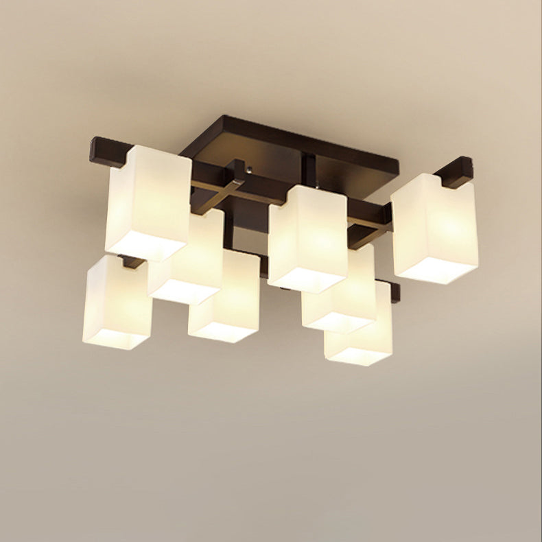 Modern Simplicity Square Acrylic Rubber Wood 4/6/8 - Light Semi-Flush Mount Ceiling Light For Living Room