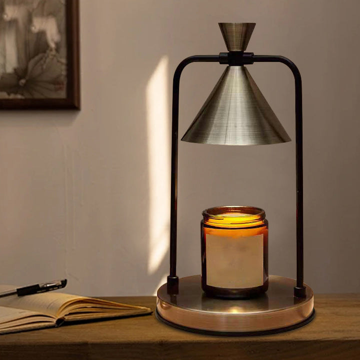 Lampe de table contemporaine rétro à abat-jour en cône de fer et base en acier à 1 lumière effet cire fondue pour chambre 