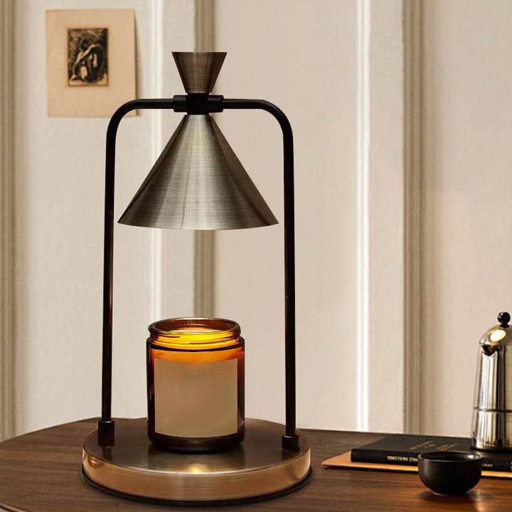 Lampe de table contemporaine rétro à abat-jour en cône de fer et base en acier à 1 lumière effet cire fondue pour chambre 