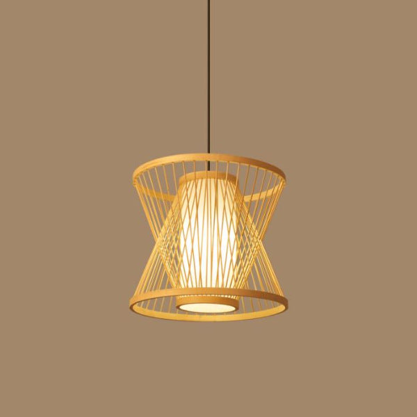 Lámpara colgante de bambú y hierro trapezoidal con cúpula china tradicional empalmada de 1 luz para comedor 