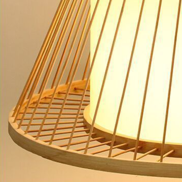 Lámpara colgante de bambú y hierro trapezoidal con cúpula china tradicional empalmada de 1 luz para comedor 