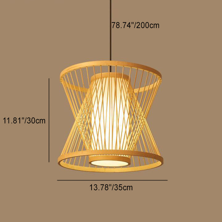 Lámpara colgante de bambú y hierro trapezoidal con cúpula china tradicional empalmada de 1 luz para comedor 