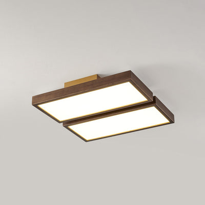 Luz de techo LED de montaje empotrado de bloques rectangulares retro contemporáneos de acrílico y nogal para sala de estar 