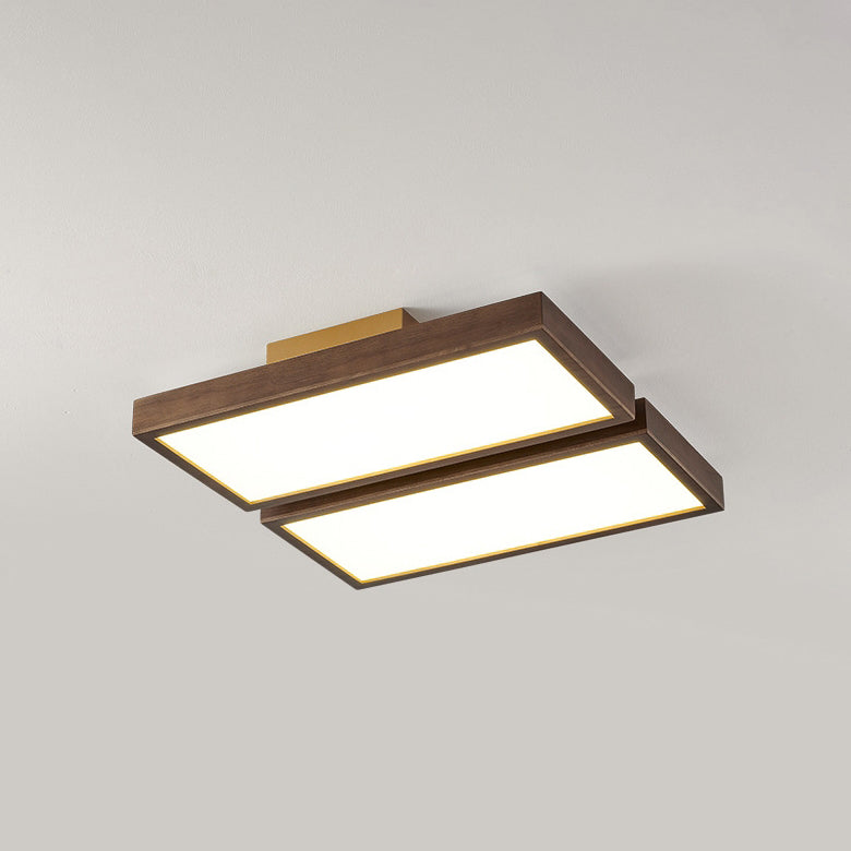 Luz de techo LED de montaje empotrado de bloques rectangulares retro contemporáneos de acrílico y nogal para sala de estar 
