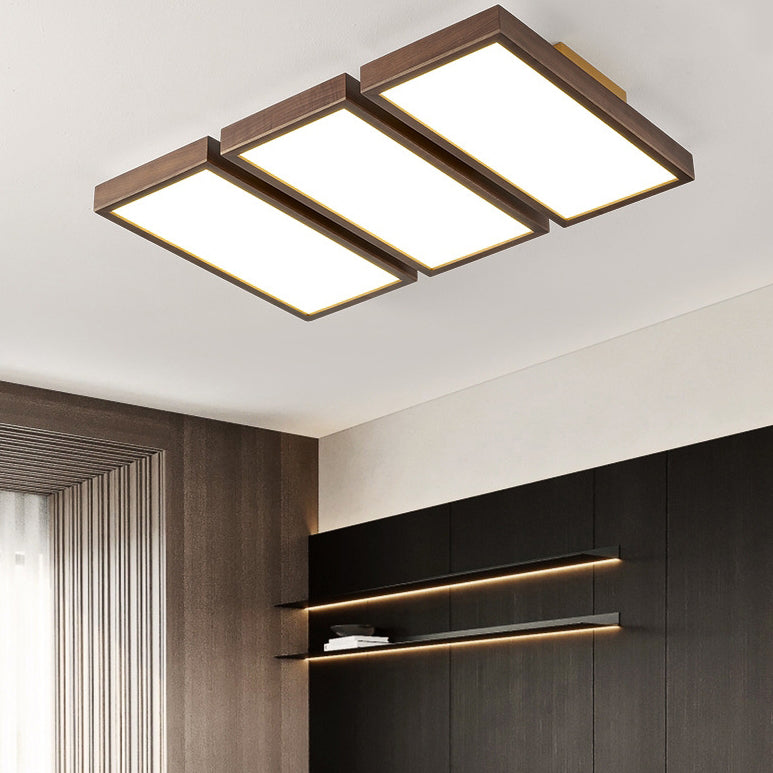 Luz de techo LED de montaje empotrado de bloques rectangulares retro contemporáneos de acrílico y nogal para sala de estar 