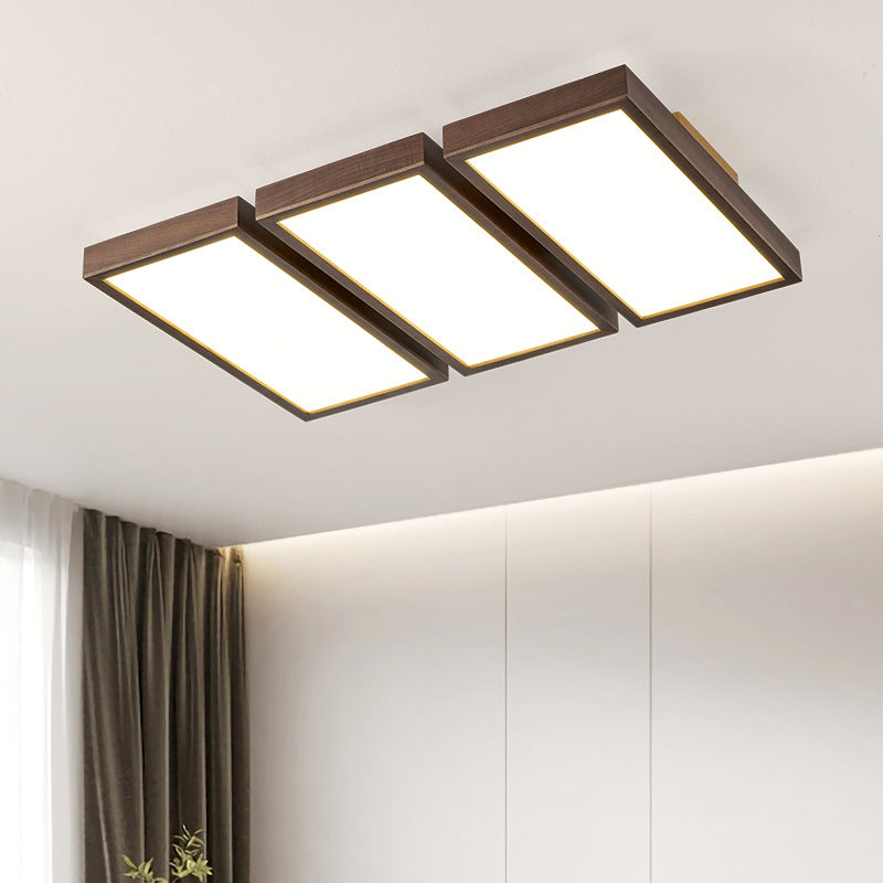Luz de techo LED de montaje empotrado de bloques rectangulares retro contemporáneos de acrílico y nogal para sala de estar 