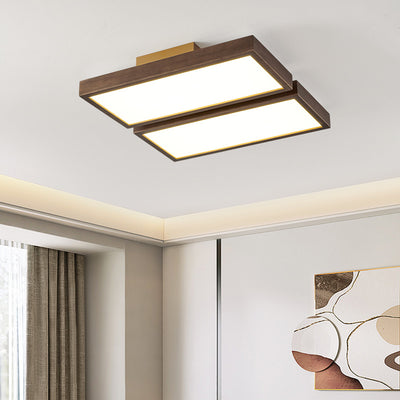 Luz de techo LED de montaje empotrado de bloques rectangulares retro contemporáneos de acrílico y nogal para sala de estar 