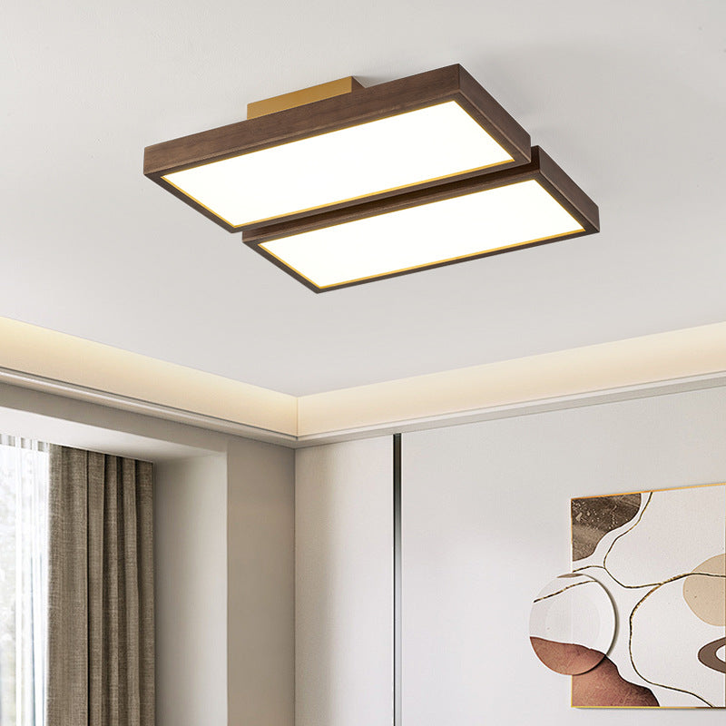 Luz de techo LED de montaje empotrado de bloques rectangulares retro contemporáneos de acrílico y nogal para sala de estar 