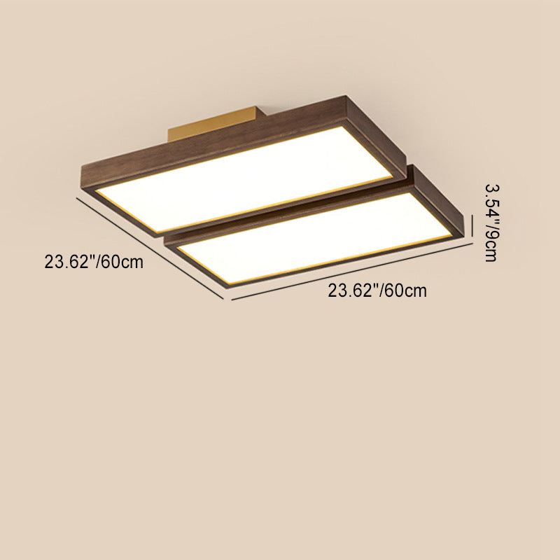 Luz de techo LED de montaje empotrado de bloques rectangulares retro contemporáneos de acrílico y nogal para sala de estar 