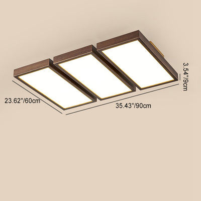 Luz de techo LED de montaje empotrado de bloques rectangulares retro contemporáneos de acrílico y nogal para sala de estar 