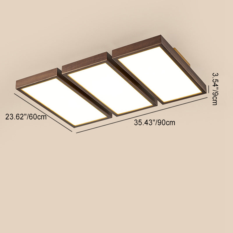 Luz de techo LED de montaje empotrado de bloques rectangulares retro contemporáneos de acrílico y nogal para sala de estar 