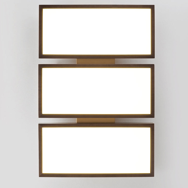 Luz de techo LED de montaje empotrado de bloques rectangulares retro contemporáneos de acrílico y nogal para sala de estar 