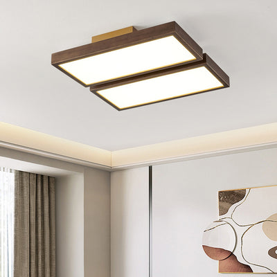 Luz de techo LED de montaje empotrado de bloques rectangulares retro contemporáneos de acrílico y nogal para sala de estar 