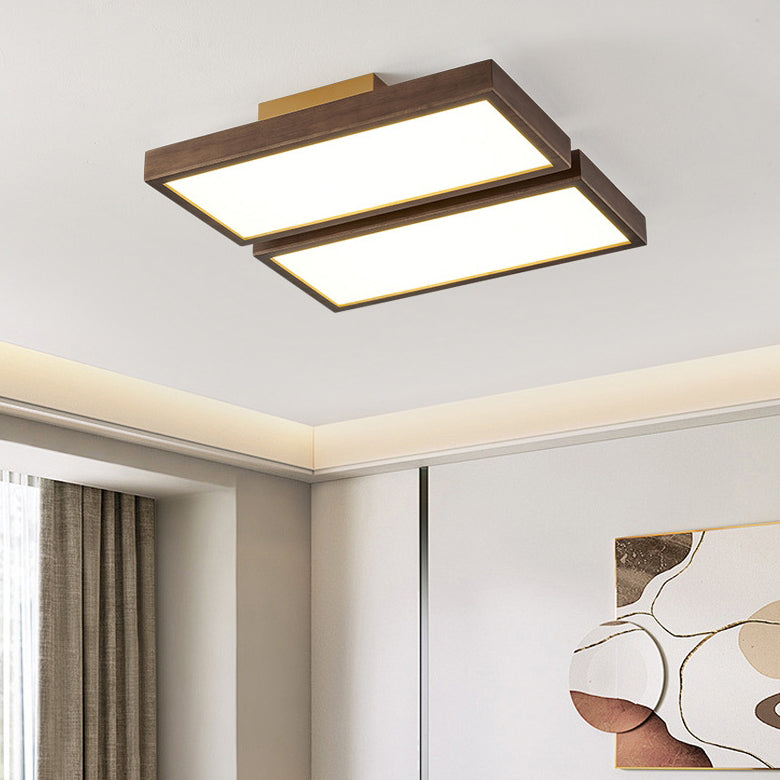 Luz de techo LED de montaje empotrado de bloques rectangulares retro contemporáneos de acrílico y nogal para sala de estar 