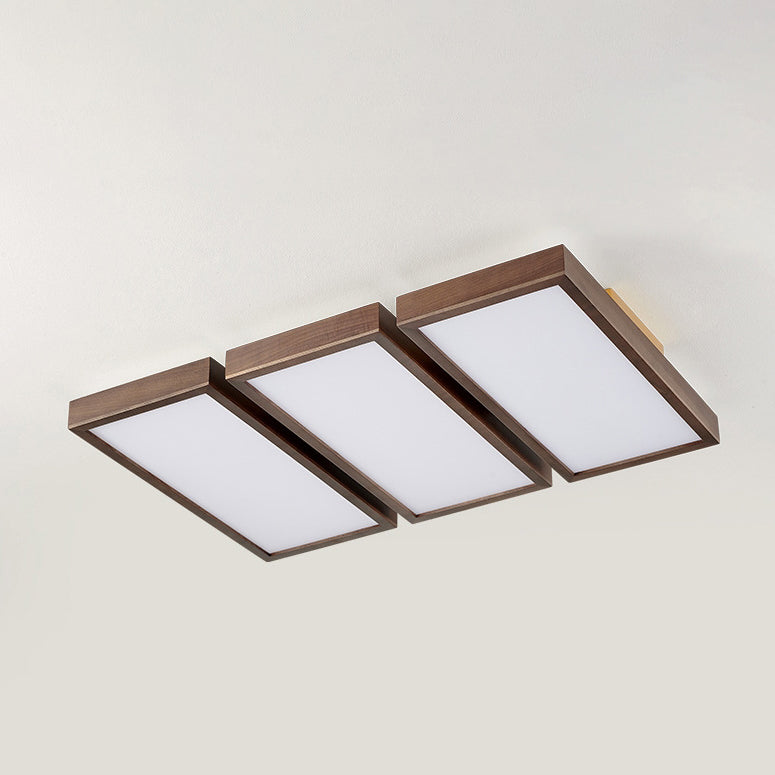 Luz de techo LED de montaje empotrado de bloques rectangulares retro contemporáneos de acrílico y nogal para sala de estar 
